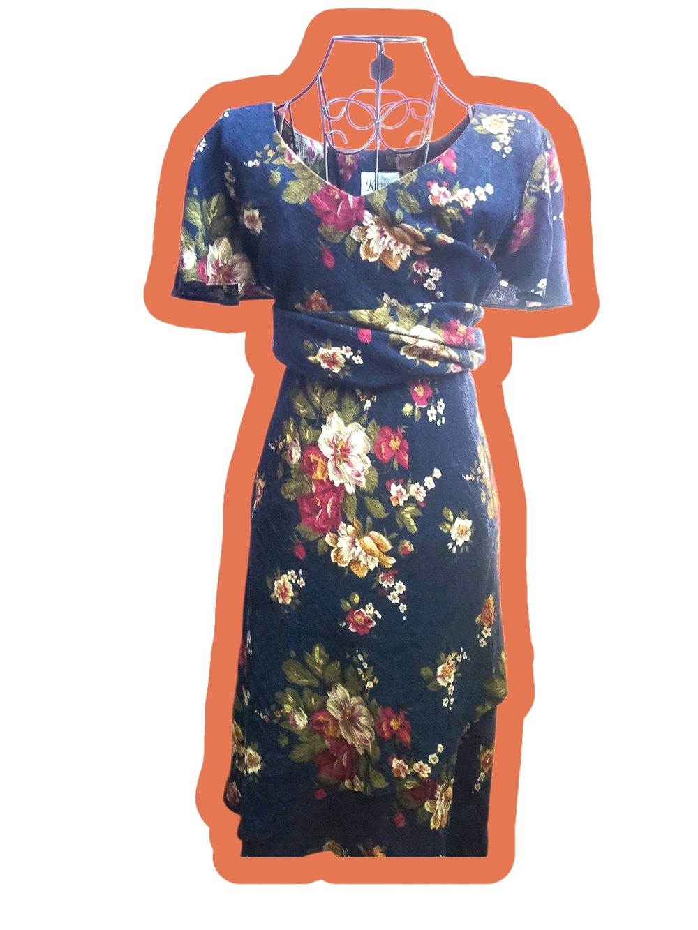 Floral Wrap-Accent Navy Women’s Dress
